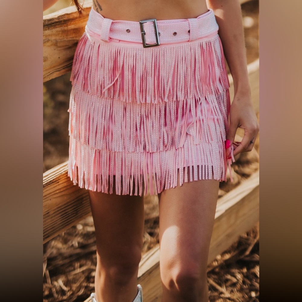 Pink fringe skirt